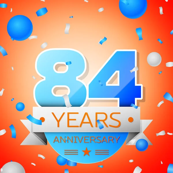 Ochenta y cuatro años de celebración del aniversario sobre fondo naranja . — Vector de stock