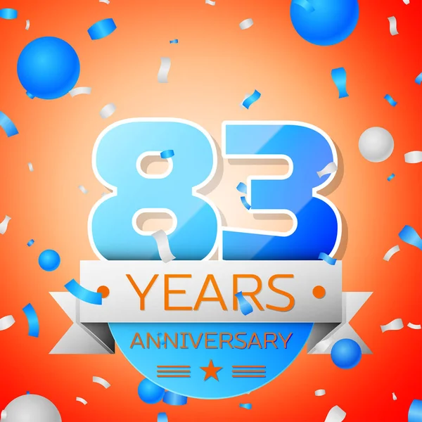 Ochenta y tres años de celebración del aniversario sobre fondo naranja. Cinta de aniversario — Vector de stock