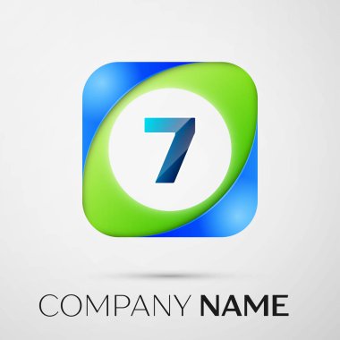 Yedi numaralı vektör logo sembol gri arka plan üzerinde renkli meydanında. Tasarımınız için vektör şablonu