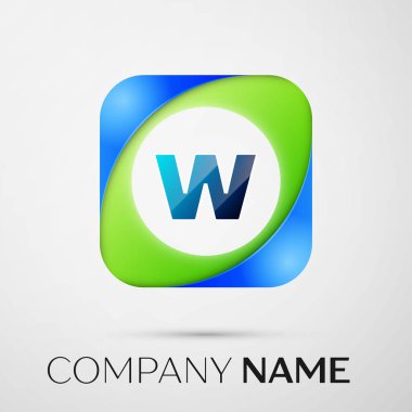 Harf W vektör logo sembol gri arka plan üzerinde renkli meydanında. Tasarımınız için vektör şablonu
