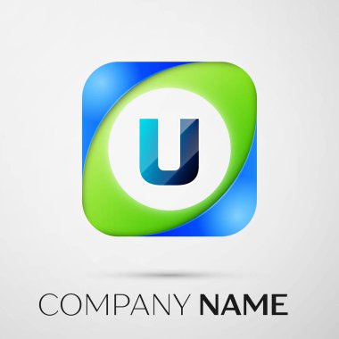U harfi vektör logo sembol gri arka plan üzerinde renkli meydanında. Tasarımınız için vektör şablonu