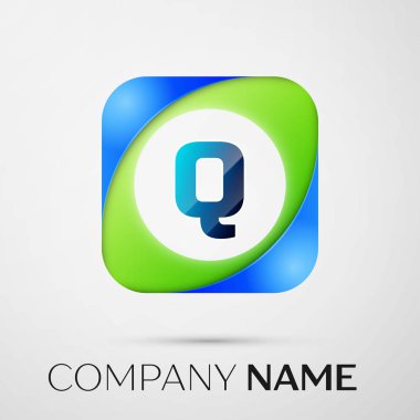 Harf Q vektör logo sembol gri arka plan üzerinde renkli meydanında. Tasarımınız için vektör şablonu