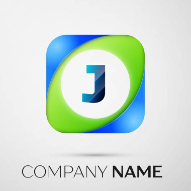 J harfi vektör logo sembol gri arka plan üzerinde renkli meydanında. Tasarımınız için vektör şablonu