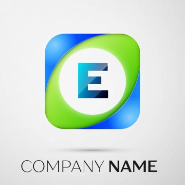 E harfinin vektör logo sembol gri arka plan üzerinde renkli meydanında. Tasarımınız için vektör şablonu