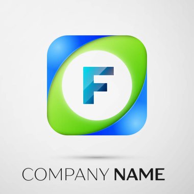 F harfi vektör logo sembol gri arka plan üzerinde renkli meydanında. Tasarımınız için vektör şablonu