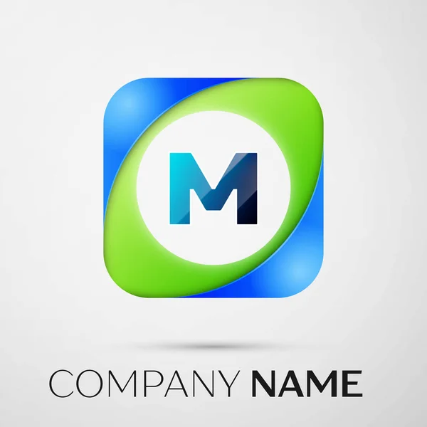 Letra símbolo do logotipo do vetor M no quadrado colorido em fundo cinza. Modelo de vetor para o seu projeto —  Vetores de Stock
