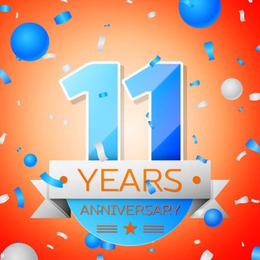 On bir yıl yıldönümü kutlamaları turuncu zemin üzerine. Yıldönümü şerit