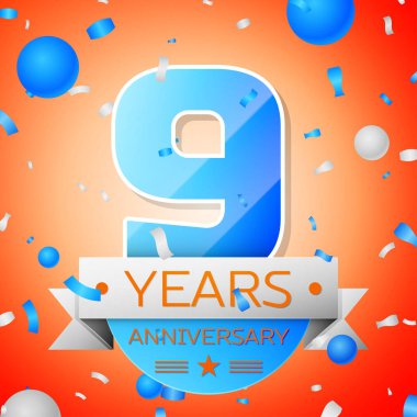 Dokuz yıl yıldönümü kutlamaları turuncu zemin üzerine. Yıldönümü şerit