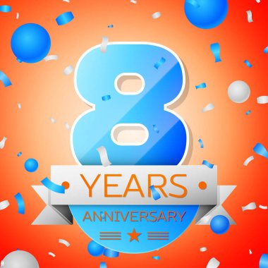 Sekiz yıl yıldönümü kutlamaları turuncu zemin üzerine. Yıldönümü şerit