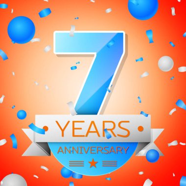 Yedi yıl yıldönümü kutlamaları turuncu zemin üzerine. Yıldönümü şerit
