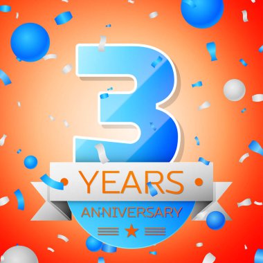 Turuncu zemin üzerinde üç yıl yıldönümü kutlamaları. Yıldönümü şerit