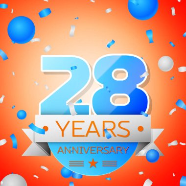 Yirmi sekiz yıl yıldönümü kutlamaları turuncu zemin üzerine. Yıldönümü şerit