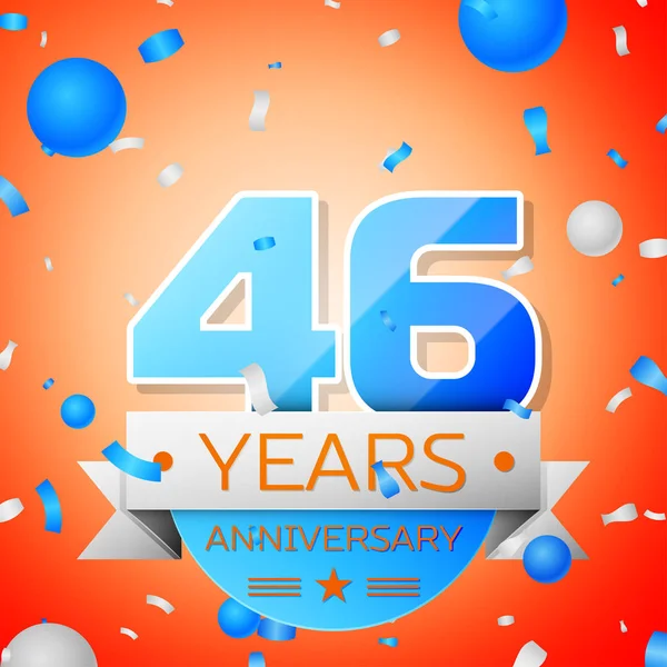 Cuarenta y seis años de celebración del aniversario sobre fondo naranja. Cinta de aniversario — Vector de stock