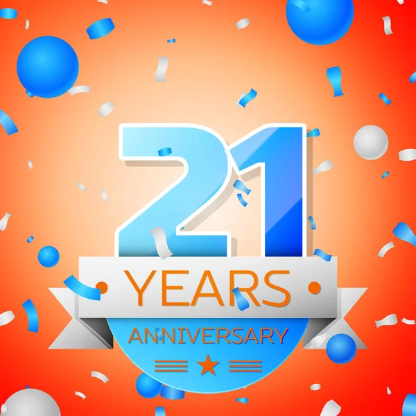 Vingt et un ans de célébration sur fond orange. Ruban anniversaire — Image vectorielle