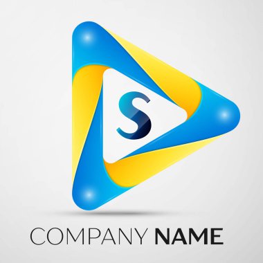 S harfi vektör logo sembol gri arka plan üzerinde renkli üçgen içinde. Tasarımınız için vektör şablonu