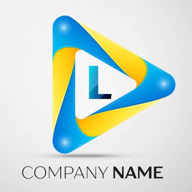 L harfi vektör logo sembol gri arka plan üzerinde renkli üçgen içinde. Tasarımınız için vektör şablonu