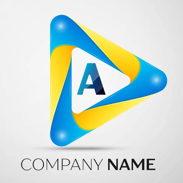 Letter A vector logo symbol in the colorful triangle on grey background. Vector template for your design — Stock Vector