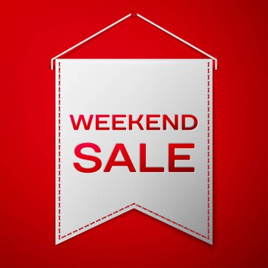Gri flama yazıt hafta sonu satış üzerinden kırmızı bir arka plan ile. Satılık konsept mağazalar için mağaza Pazar, web ve diğer ticaret. Vektör çizim.