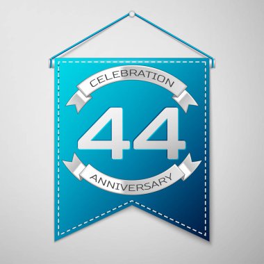 Mavi flama yazıt kırk dört yıl yıldönümü kutlama tasarım üzerinde gri bir arka plan ile. Gümüş şerit. Doğum günü partin için renkli şablon öğeleri. Vektör çizim