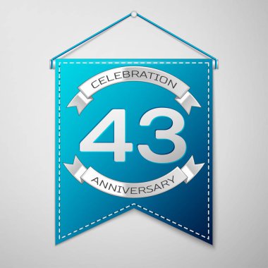 Mavi flama yazıt kırk üç yıl yıldönümü kutlama tasarım üzerinde gri bir arka plan ile. Gümüş şerit. Doğum günü partin için renkli şablon öğeleri. Vektör çizim