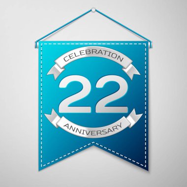 Mavi flama yazıt yirmi iki yıl yıldönümü kutlama tasarım üzerinde gri bir arka plan ile. Gümüş şerit. Doğum günü partin için renkli şablon öğeleri. Vektör çizim