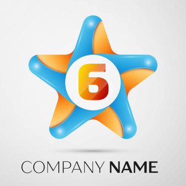 Altı numaralı vektör logo simge gri arka plan üzerinde renkli yıldız. Tasarımınız için vektör şablonu
