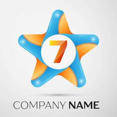 Yedi numaralı vektör logo simge gri arka plan üzerinde renkli yıldız. Tasarımınız için vektör şablonu