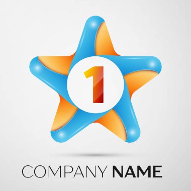 Gri arka plan üzerinde renkli yıldız numaralı vektör logo simge. Tasarımınız için vektör şablonu