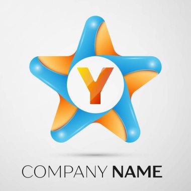 Y harfi vektör logo simge gri arka plan üzerinde renkli yıldız. Tasarımınız için vektör şablonu