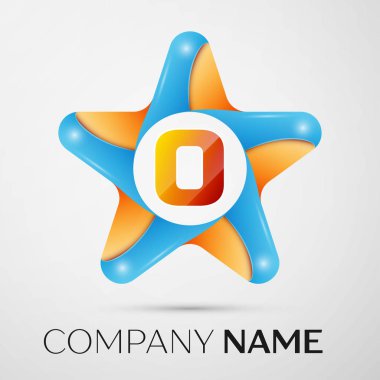 O harfi vektör logo simge gri arka plan üzerinde renkli yıldız. Tasarımınız için vektör şablonu