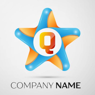 Harf Q vektör logo simge gri arka plan üzerinde renkli yıldız. Tasarımınız için vektör şablonu