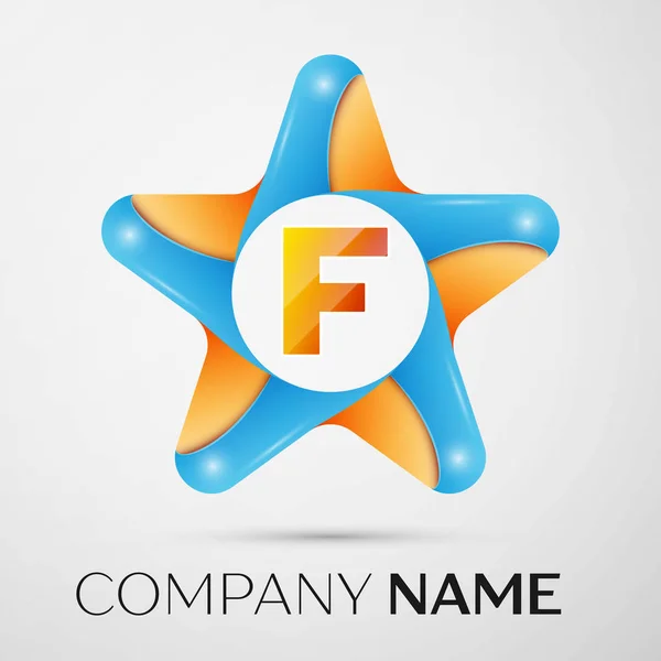 Litera F symbol wektor logo w kolorowe gwiazdy na szarym tle. Wektor szablon dla Twojego projektu — Wektor stockowy