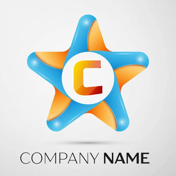 Letter C vector logo symbol in the colorful star on grey background. Vector template for your design — Stock Vector