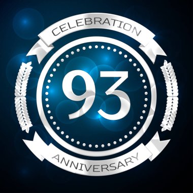 Doksan üç iki, yıl yıldönümü kutlamaları gümüş yüzük ve şerit üzerinde mavi arka plan ile. Vektör çizim