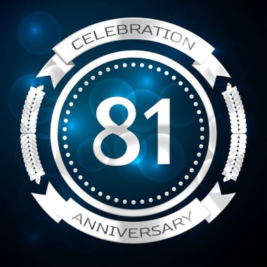 Seksen bir yıl yıldönümü kutlamaları gümüş yüzük ve şerit üzerinde mavi arka plan ile. Vektör çizim