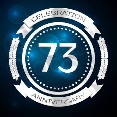 Yetmiş üç yıl yıldönümü kutlamaları gümüş yüzük ve şerit üzerinde mavi arka plan ile. Vektör çizim