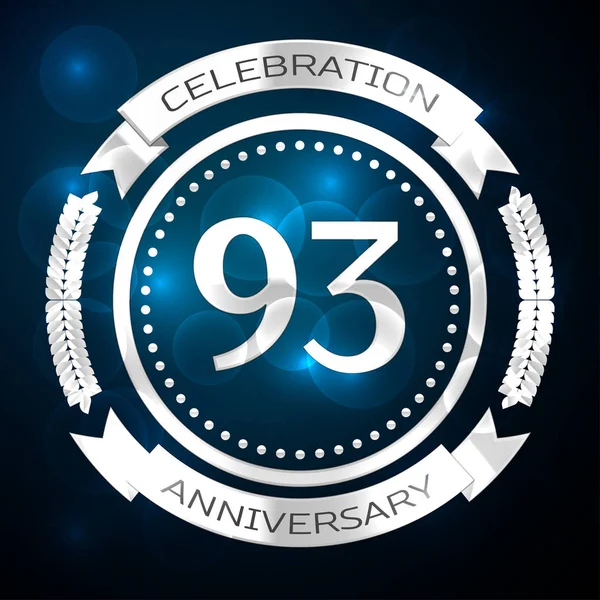 Doksan üç iki, yıl yıldönümü kutlamaları gümüş yüzük ve şerit üzerinde mavi arka plan ile. Vektör çizim