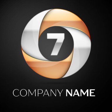 Yedi numaralı vektör logo sembol siyah arka plan üzerinde renkli daire içinde. Tasarımınız için vektör şablonu
