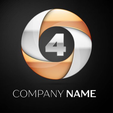 Dört numaralı vektör logo sembol siyah arka plan üzerinde renkli daire içinde. Tasarımınız için vektör şablonu