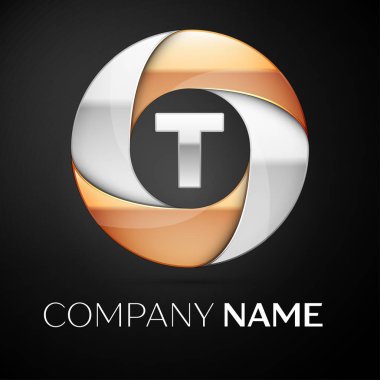 T harfinin vektör logo sembol siyah arka plan üzerinde renkli daire içinde. Tasarımınız için vektör şablonu