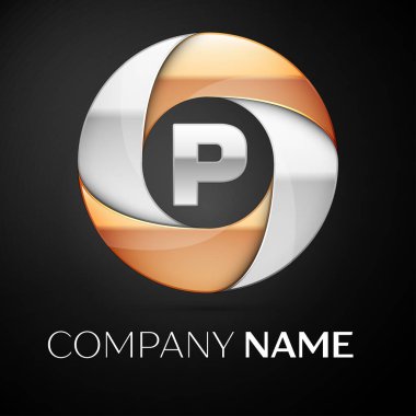 Mektup P logo sembol siyah arka plan üzerinde renkli daire içinde vektör. Tasarımınız için vektör şablonu