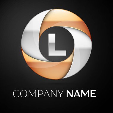 Mektup L Lvector logo sembol siyah arka plan üzerinde renkli daire içinde. Tasarımınız için vektör şablonu