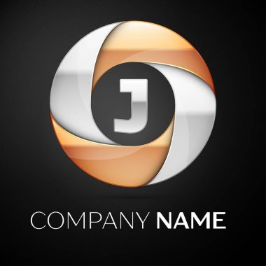 J harfi vektör logo sembol siyah arka plan üzerinde renkli daire içinde. Tasarımınız için vektör şablonu