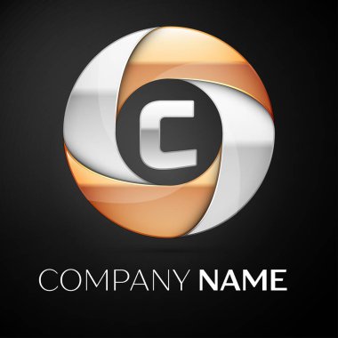 C harfi vektör logo sembol siyah arka plan üzerinde renkli daire içinde. Tasarımınız için vektör şablonu