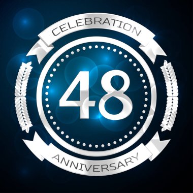 Kırk sekiz yıl yıldönümü kutlamaları gümüş yüzük ve şerit üzerinde mavi arka plan ile. Vektör çizim