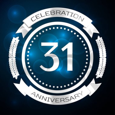 Otuz bir yıl yıldönümü kutlamaları gümüş yüzük ve şerit üzerinde mavi arka plan ile. Vektör çizim