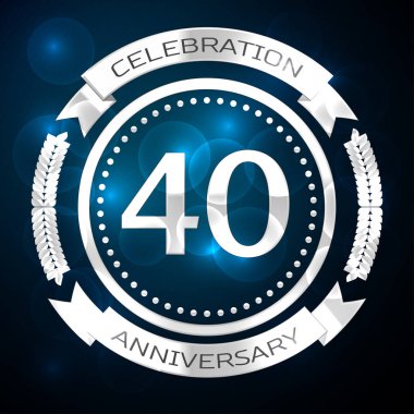 Kırk yıl yıldönümü kutlamaları gümüş yüzük ve şerit üzerinde mavi arka plan ile. Vektör çizim