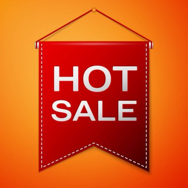 Kırmızı bayrağı turuncu bir arka plan üzerinde yazıt sıcak satış ile. Satılık konsept mağazalar için mağaza Pazar, web ve diğer ticaret. Vektör çizim.