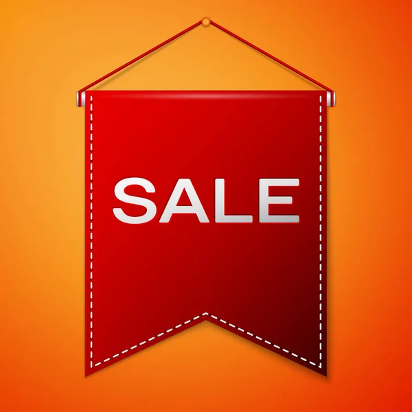 Pennant rouge avec inscription VENTE sur fond orange. Concept de vente pour le marché des magasins de magasin, web et autres commerces. Illustration vectorielle . — Image vectorielle