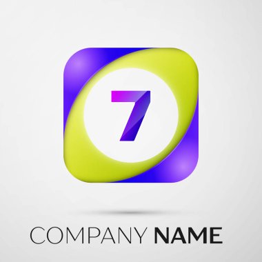 Yedi numaralı vektör logo sembol gri arka plan üzerinde renkli meydanında. Tasarımınız için vektör şablonu